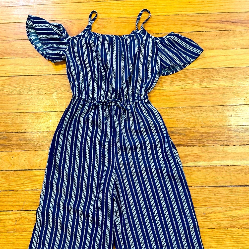 Lily bleu, navy blue and white stripped jumpsuit! Size 7